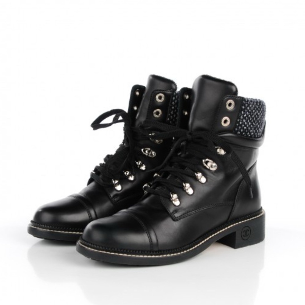 CHANEL Calfskin Wool Combat Boots - Picture 3 of 11